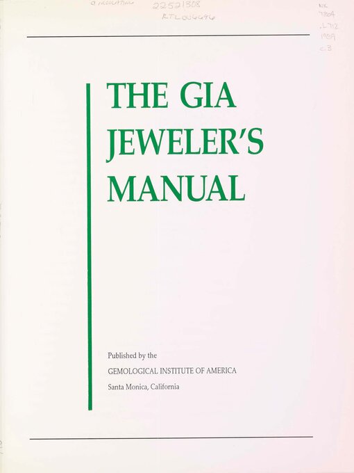 Title details for The GIA Jeweler's Manual by Richard T. Liddicoat - Available